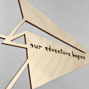 Cake Topper Wedding Paper Airplane Travel Adventure Cake Topper Wooden Baby Shower Cake Topper Engagement party Our Adventure Begins image 4