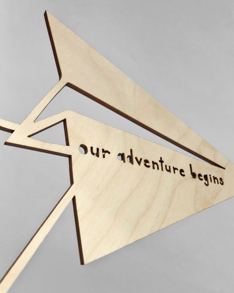 Cake Topper Wedding Paper Airplane Travel Adventure Cake Topper Wooden Baby Shower Cake Topper Engagement party Our Adventure Begins image 4