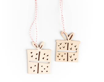 Wooden Geometric Holiday Christmas Gift Ornaments- Lasercut Birch (set of 2)