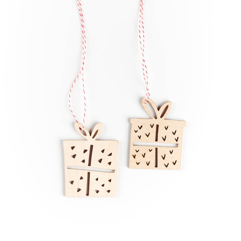 Wooden Geometric Holiday Christmas Gift Ornaments Lasercut Birch set of 2 image 1