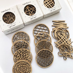 Abstract Bamboo Laser-Cut Coasters Set of 4 image 3