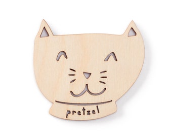 Custom Cat Magnet - Cat Face - Wooden Lasercut Personalized Pet Fridge Magnet