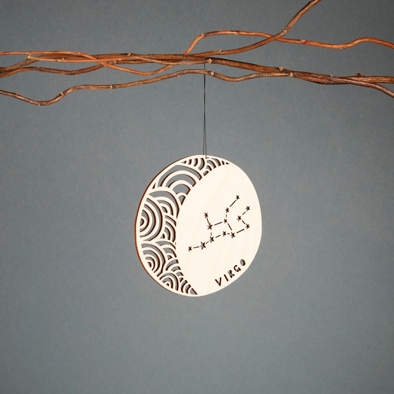 Virgo Astrology Personalized Ornament Lasercut Birch Wood image 4