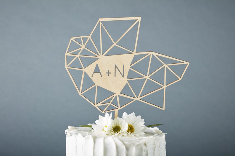 Wedding Cake Topper Geometric Custom Unique Lasercut Birch Wood image 2