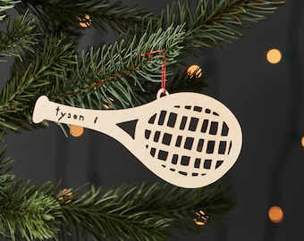 Custom Tennis Racket Ornament - Wooden Lasercut Holiday Tree Ornament