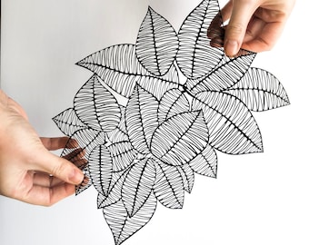 Laser-Cut Papercutting Artwork - Rubber Leaves