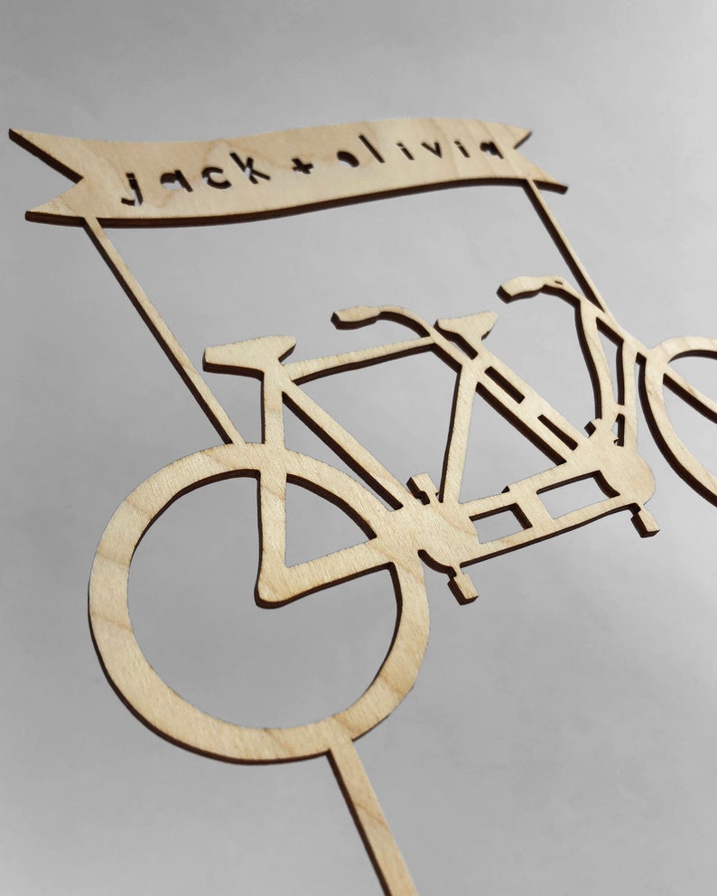 Custom Wedding Cake Topper Tandem Bike Wedding Cake Topper Bicycle Cake Topper Birch Lasercut Cake Topper image 4