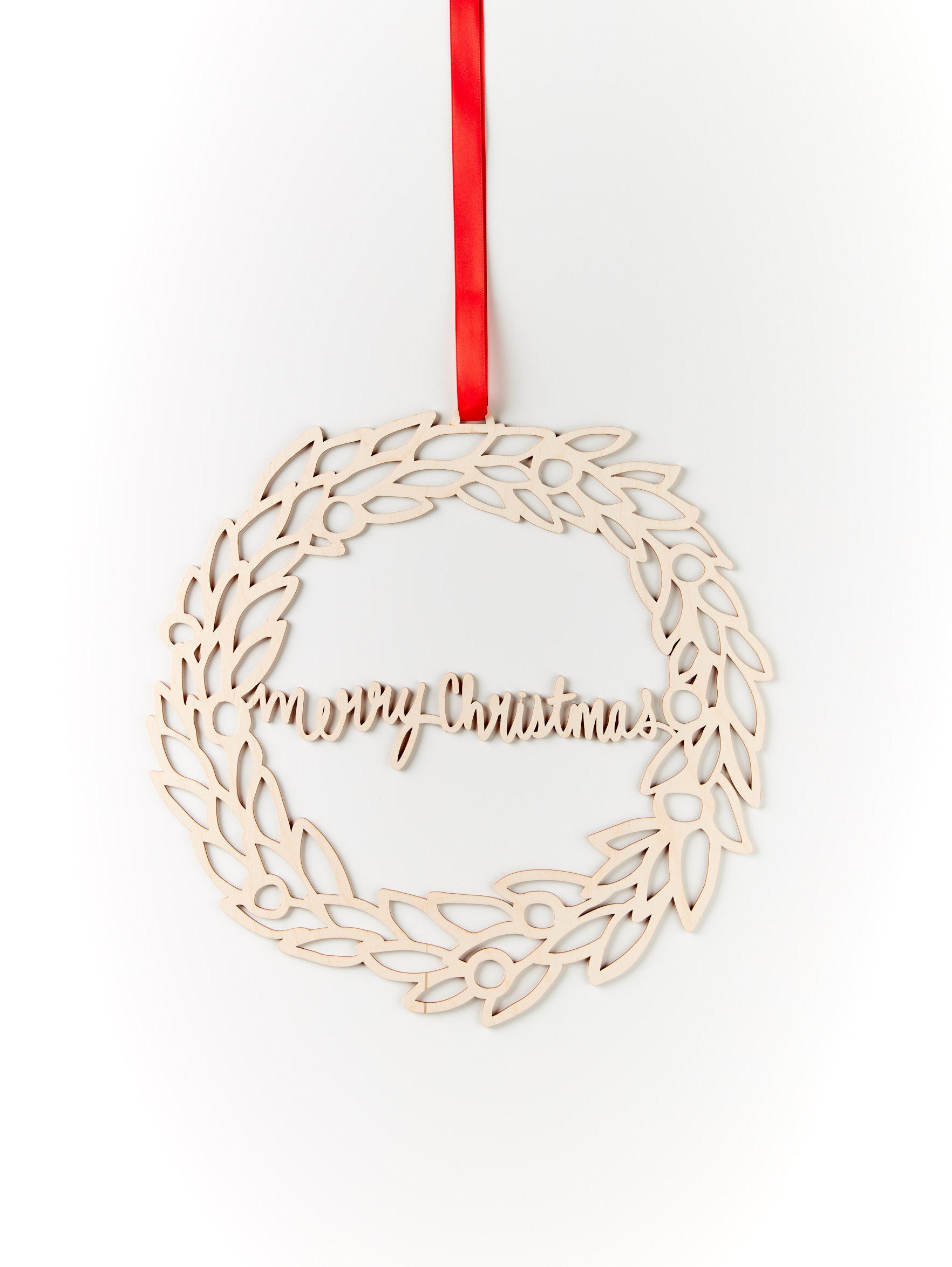 Holiday Wreath - Merry Christmas - Wooden Christmas Door Hanging Wreath