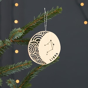 Adorno personalizado de astrología Libra - Madera de abedul cortada a láser