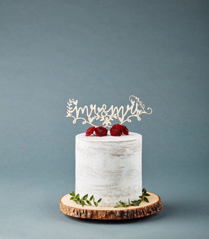 Custom Wedding Cake Topper Personalized Names Wooden Cake Topper Weddings Rustic Wooden Lasercut Birch Cake Topper Wedding Decor image 3
