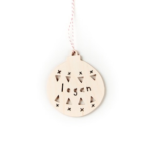 Custom Holiday Christmas Deco Trim Ball Ornament- Lasercut Birch Wood