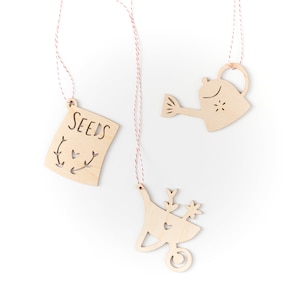 Gardening Wooden Holiday Christmas Ornaments- Lasercut Birch Wood (set of 3)