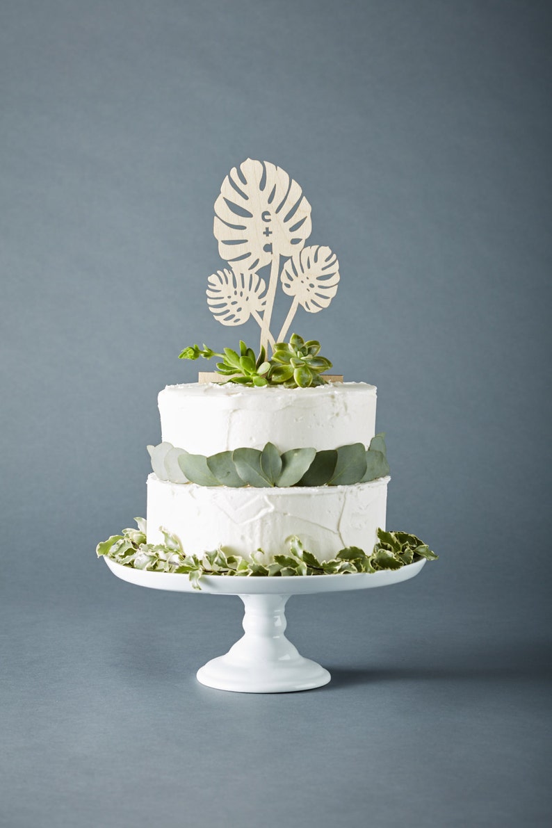 CUSTOM Monstera Wedding Cake Topper Lasercut Birch Wood image 1