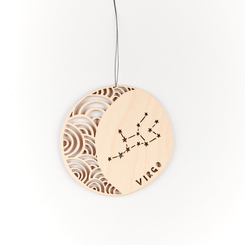 Virgo Astrology Personalized Ornament Lasercut Birch Wood image 1