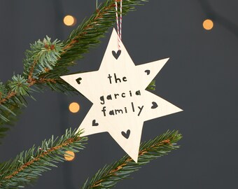 Custom Star Ornament - Wooden Lasercut Holiday Tree Ornament