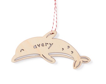 Custom Dolphin Ornament - Wooden Christmas Lasercut Holiday Tree Ornament