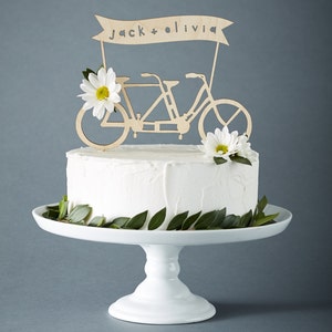 Custom Wedding Cake Topper Tandem Bike Wedding Cake Topper Bicycle Cake Topper Birch Lasercut Cake Topper image 3