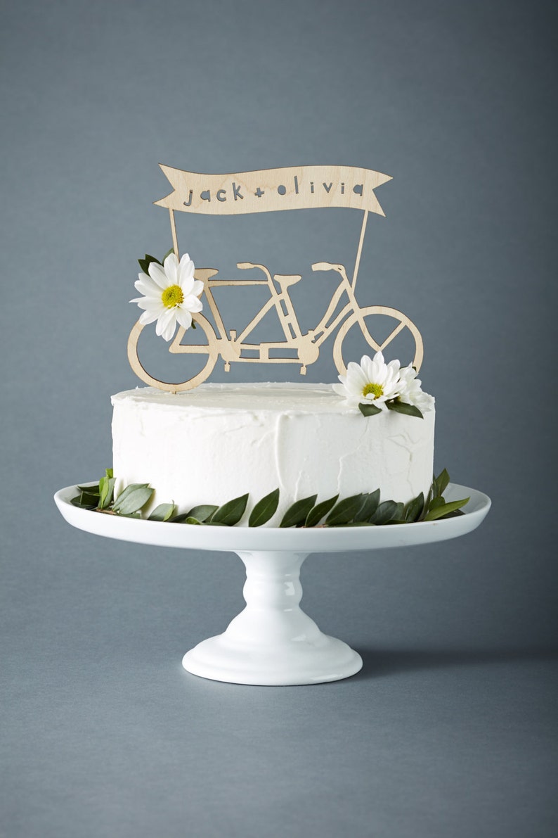 Custom Wedding Cake Topper Tandem Bike Wedding Cake Topper Bicycle Cake Topper Birch Lasercut Cake Topper image 3