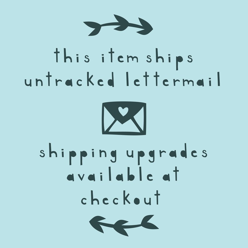 May include: This item ships untracked lettermail. A stylized envelope with a heart inside is shown. Shipping upgrades are available at checkout.