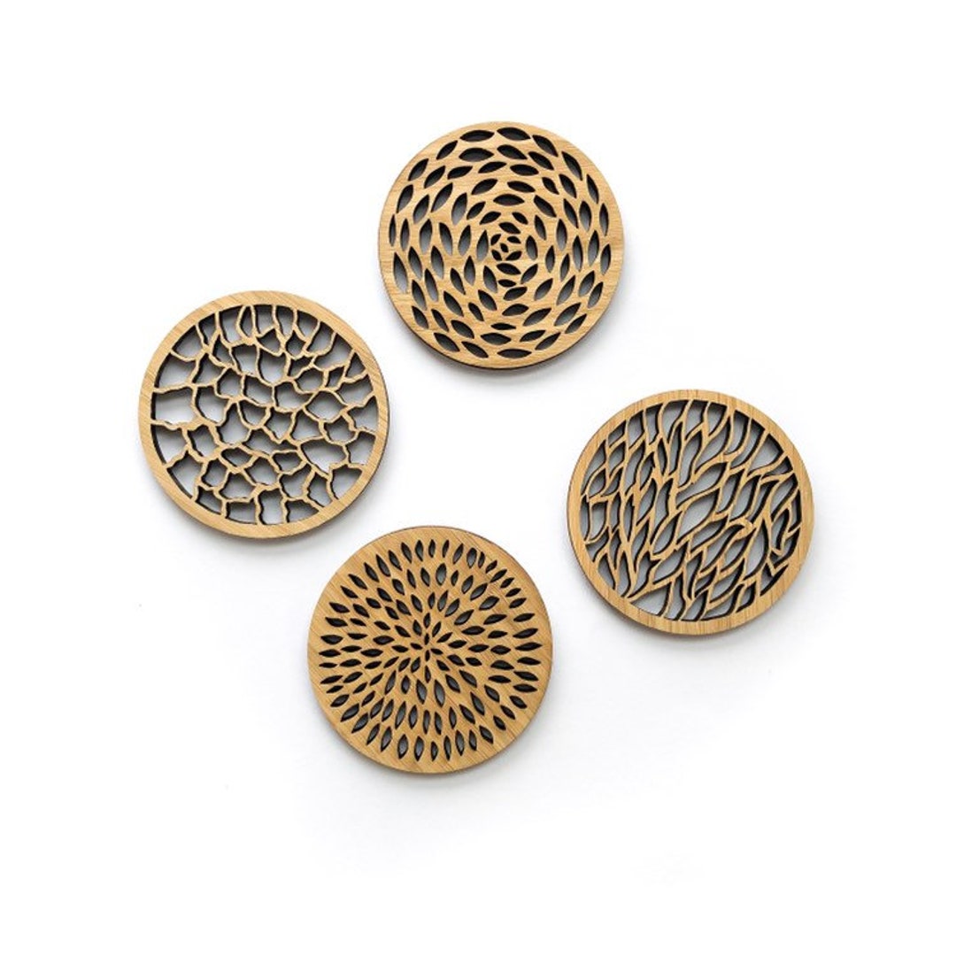 Abstract Bamboo Laser-cut Coasters set of 4 