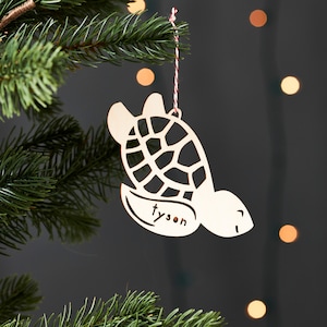 Turtle Ornament - Wooden Lasercut Holiday Personalized Christmas Tree Ornament