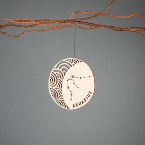Aquarius Astrology Personalized Ornament Lasercut Birch Wood image 3