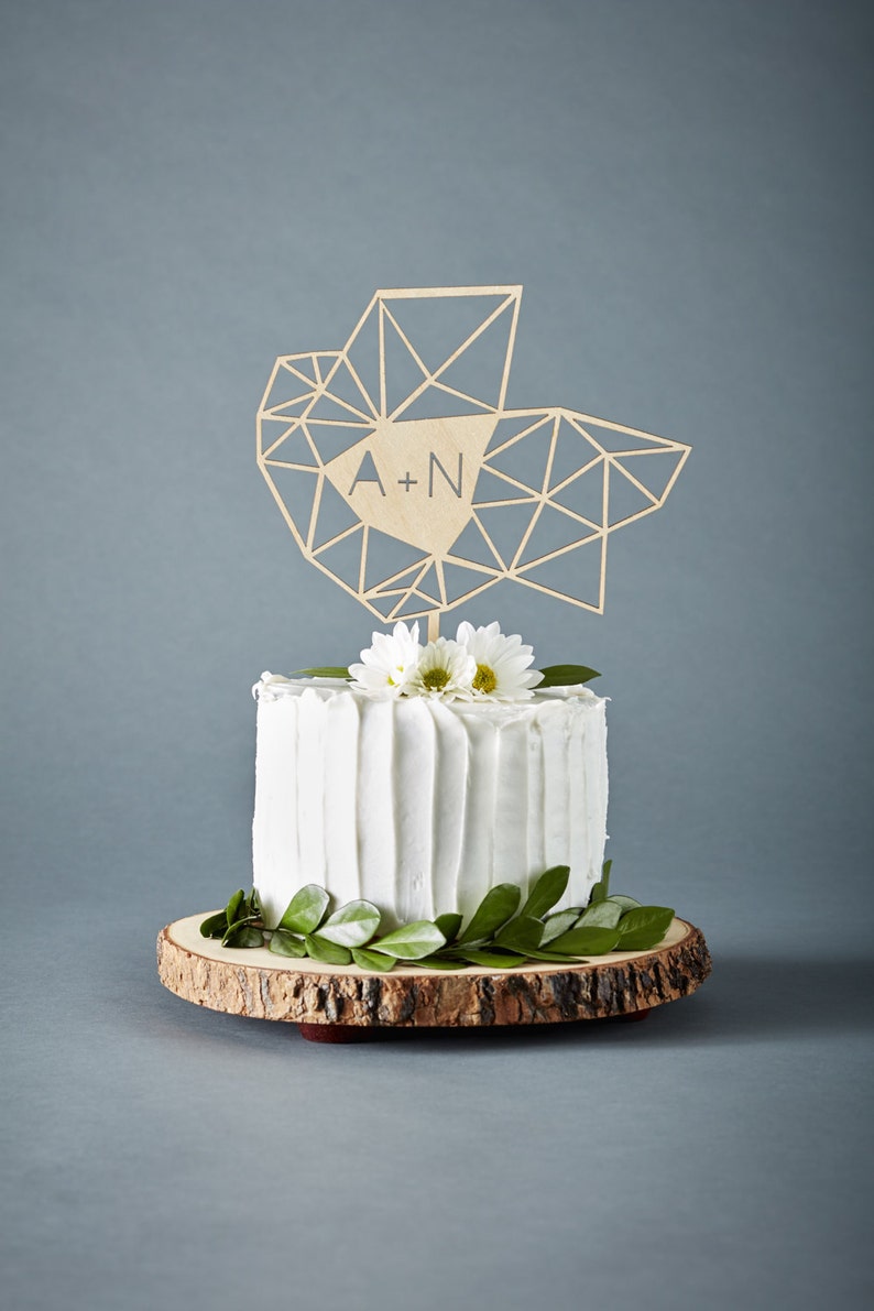 Wedding Cake Topper Geometric Custom Unique Lasercut Birch Wood image 3