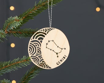 Gemini Astrology Personalized Ornament - Lasercut Birch Wood