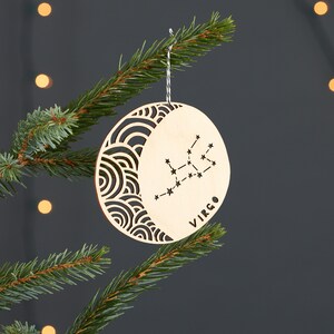Virgo Astrology Personalized Ornament Lasercut Birch Wood image 2