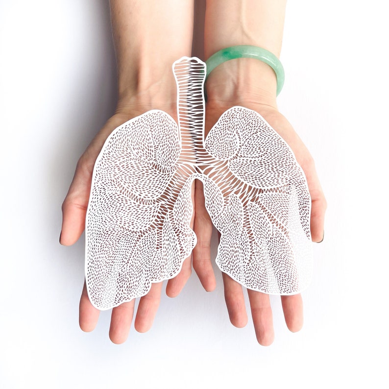 Anatomical Lungs Laser-Cut Papercutting Artwork, Lung Transplant, doctor gift, medical student graduation gift image 1