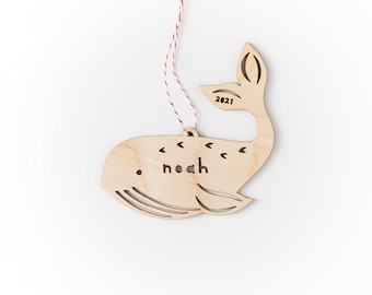 Custom Whale Ornament - Wooden Lasercut Holiday Tree Ornament