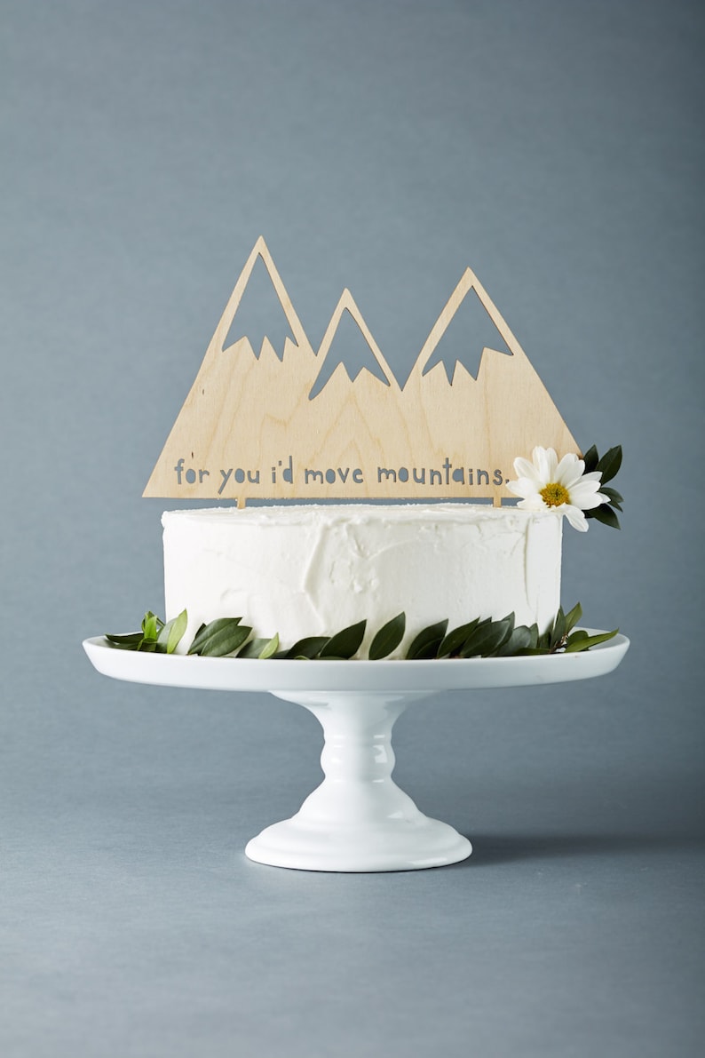 Custom Wedding Cake Topper Mountains Rustic Wooden Wedding Decor Personalized Wedding Cake Topper Lasercut Cake Topper image 2