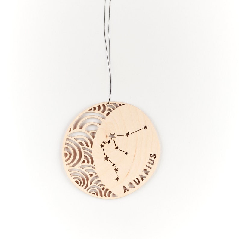 Aquarius Astrology Personalized Ornament Lasercut Birch Wood image 2
