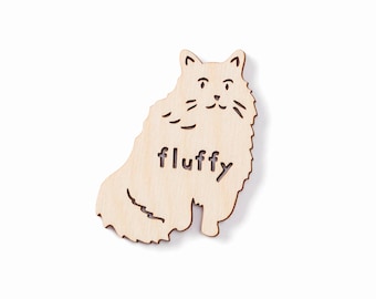 Custom Cat Magnet - Fluffy Cat - Wooden Lasercut Personalized Pet Fridge Magnet