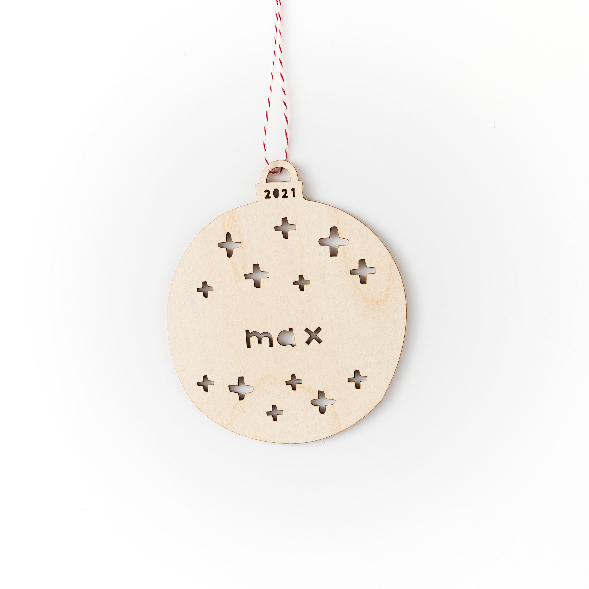 Ornement Personnalisé de Boule Noël Hachurage - Bouleau Découpé Au Laser