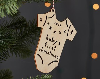 Baby's First Christmas Ornament - Wooden Lasercut Holiday Tree Ornament