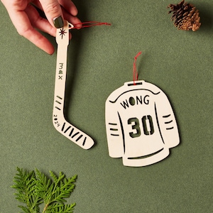 Custom Hockey Ornament - Stick, Skate, or Jersey Wooden Lasercut Holiday Tree Ornament