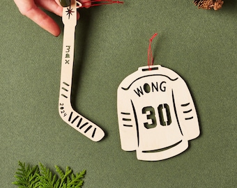 Custom Hockey Ornament - Stick, Skate, or Jersey Wooden Lasercut Holiday Tree Ornament