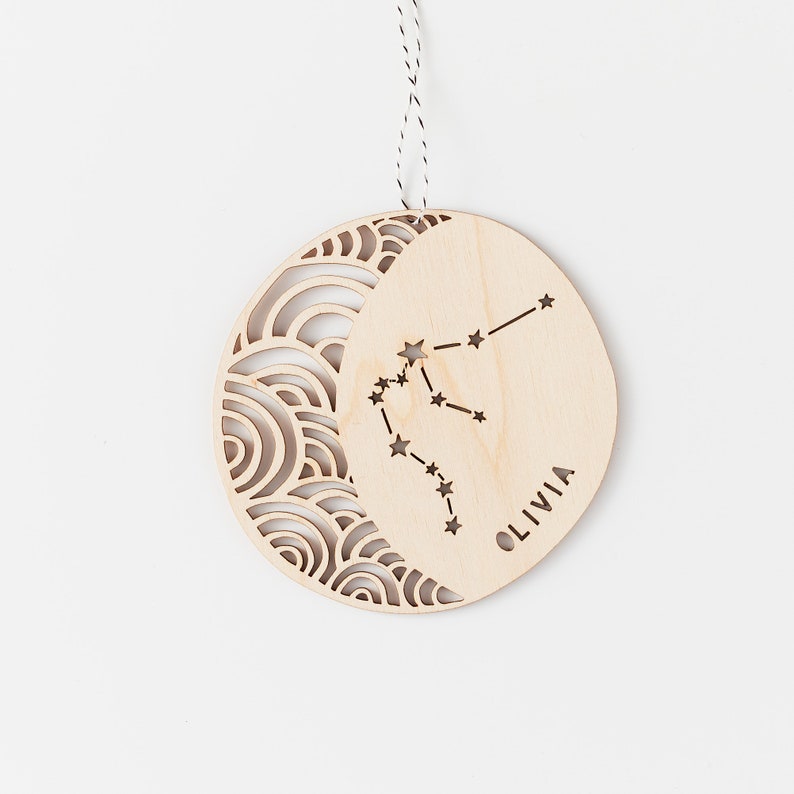 Aquarius Astrology Personalized Ornament Lasercut Birch Wood Your Custom Text