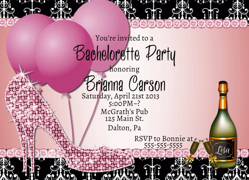 Purple /& Gold Printable Bachelorette Party Invitation-Rhinestone High Heel-Bridal Shower-Wedding Bachelorette Party-50th Birthday