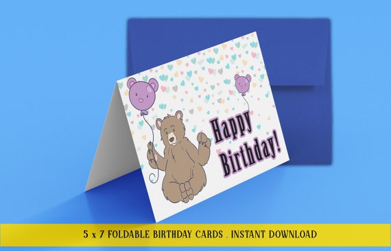 Printable Bear Birthday Card Printable for Kids. Instant Download Il_570xn