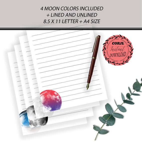 Moon letter writing paper template set, in sizes 8.5 x 11 and A4, Gift to Dad from Daughter, Il_570xn