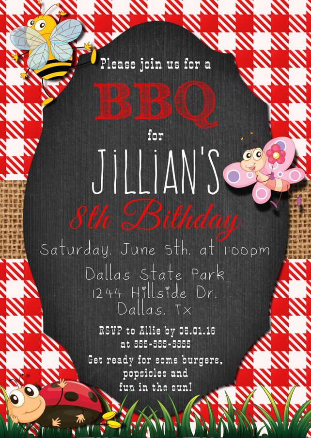 children birthday bbq invitation chalkboard 1st 5th 8th sweet 16th birthday bbq invitation