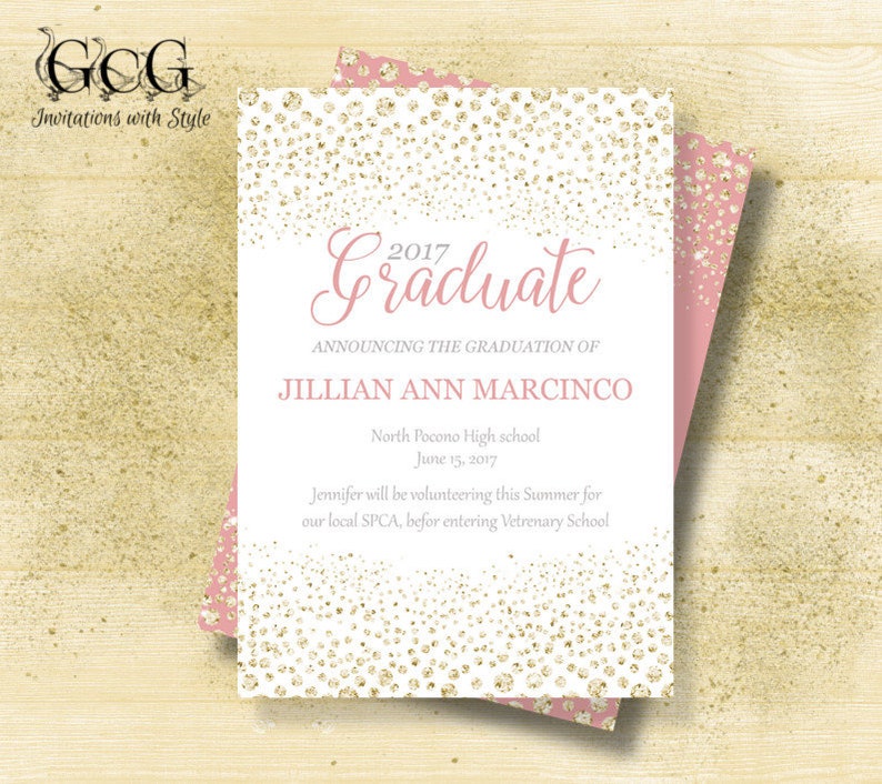 Graduation Invitations Pink And Gold Graduation Invitations Etsy