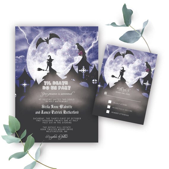 Halloween Wedding Invitation Template, Full Moon Invitation, Digital download, Il_570xn