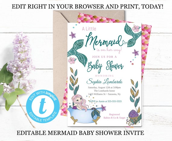 MERMAID Baby Shower Invitation, Mermaid invite, Under the Sea Shower, Instant download Il_570xn
