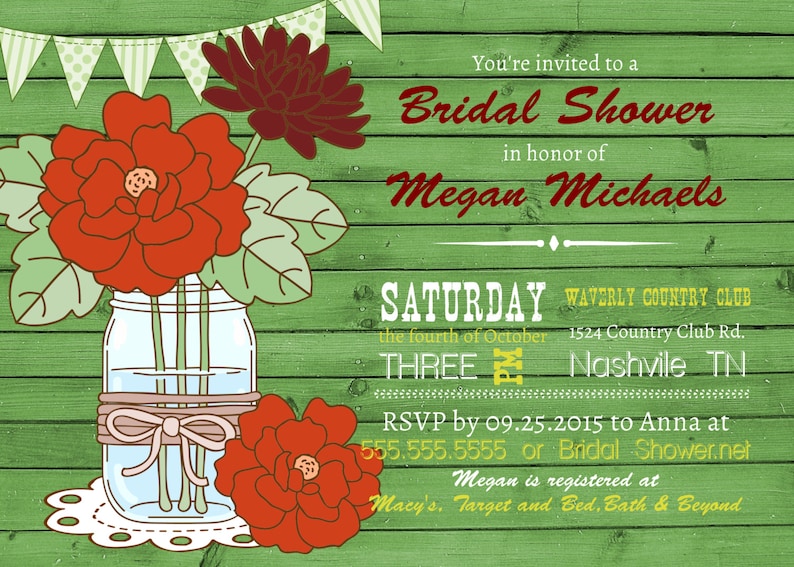 Baby Shower,Flowers,Rustic Banner,Fall invitation Bridal Shower Fall wedding invitations Mason Jar Shower Invitation Wood