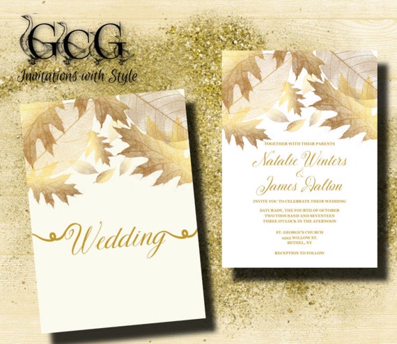 maple leaf wedding invitation gold leaves invitation fall wedding
