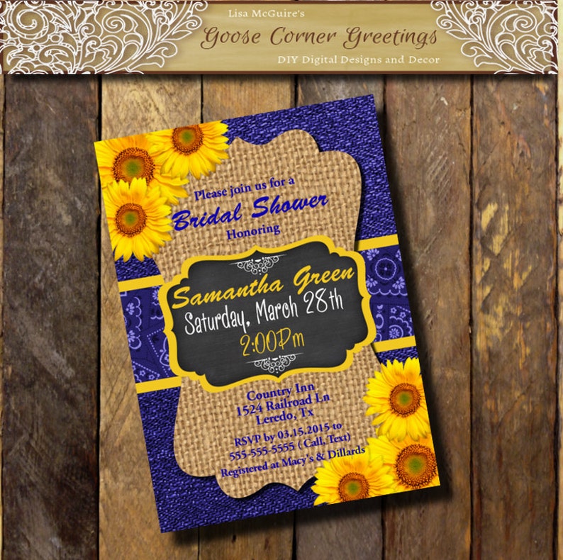 Printable SUNFLOWER Wedding Invitation Sunflower Wedding