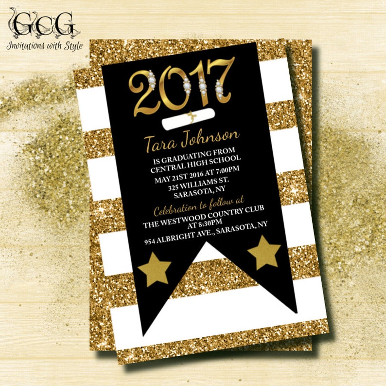 Glitter Graduation Invitation Graduation Invitations Class Of Etsy